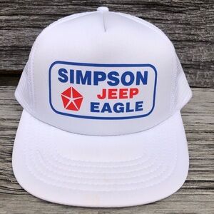 Vintage white Simpson Jeep Eagle Chrysler pen taster logo mesh trucker hat ❤️